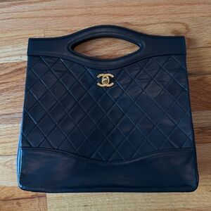 Chanel Black Quilted Leather 31 Tote Bag Gold Hardware Vintage